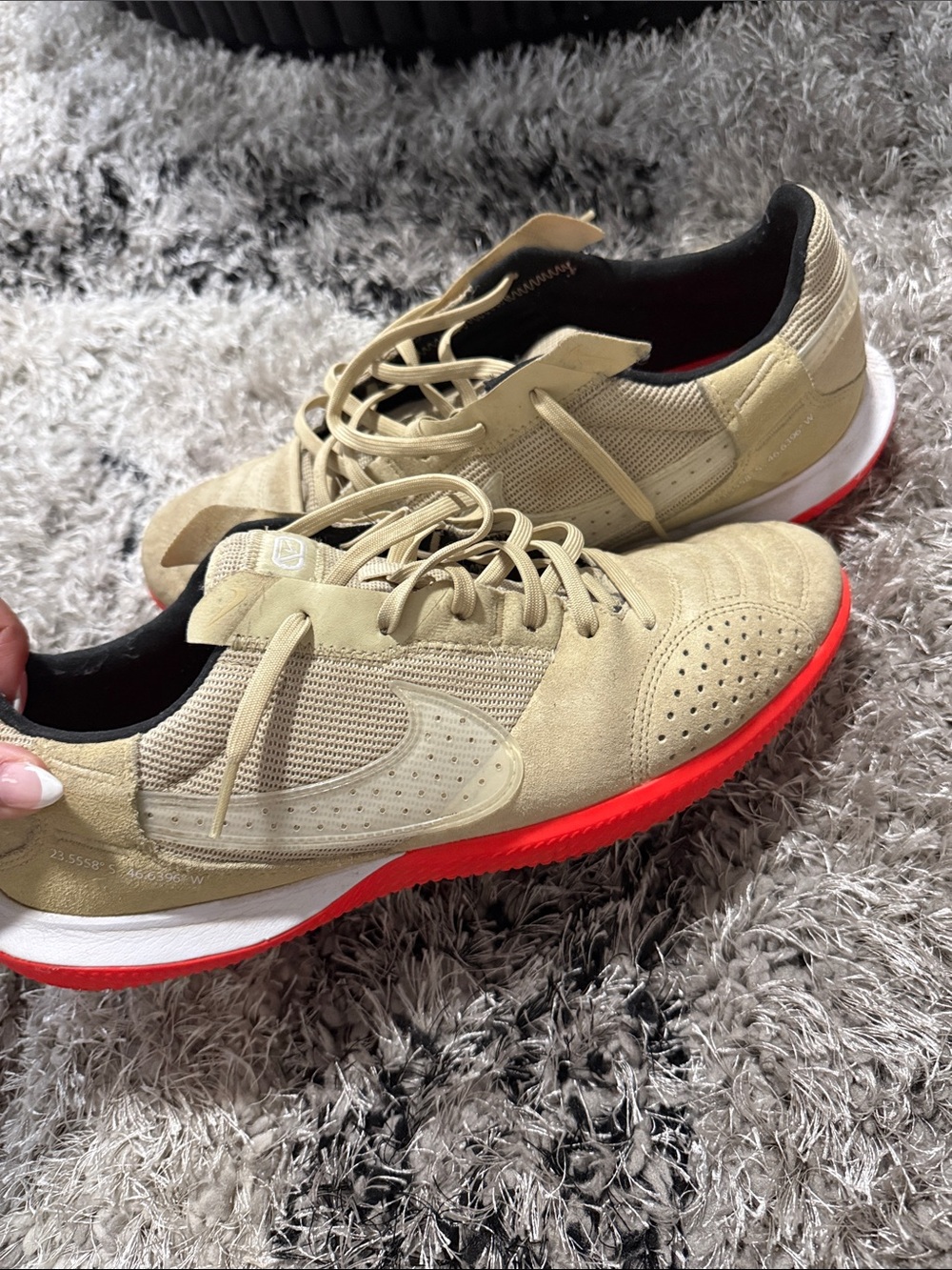 Nike Men's Tan Sneakers with Red Outsole